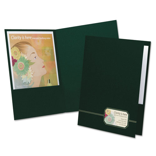Oxford™ Monogram Series Business Portfolio, Premium Cover Stock, 0.5" Capacity, 11 X 8.5, Green W/Embossed Gold Foil Accents, 4/Pack