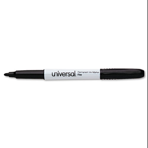 Universal™ Pen Style Permanent Markers, Fine Point, Black, Dozen