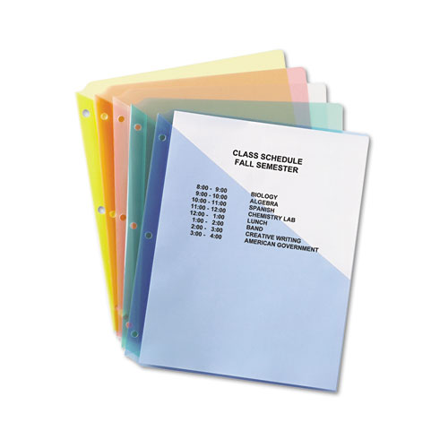 Image of Binder Pockets, 3-Hole Punched, 9.25 x 11, Assorted Colors, 5/Pack
