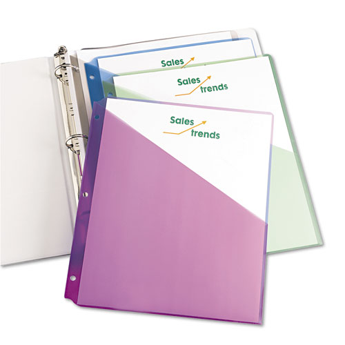 Binder Pockets, 3-Hole Punched, 9 1/4 x 11, Assorted Colors, 5/Pack