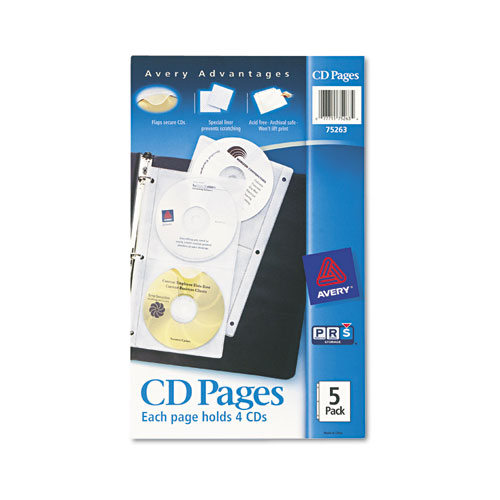Image of Avery® Two-Sided Cd Organizer Sheets For Three-Ring Binder, 4 Disc Capacity, Clear, 5/Pack