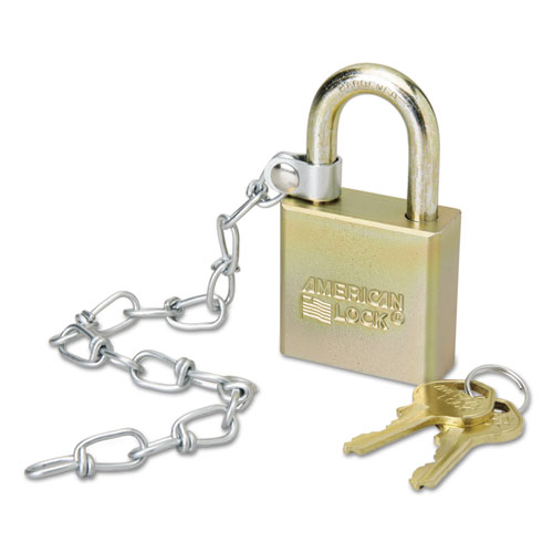 5340015881010, Padlock With Attached Chain, 1 3/4 Width, Steel