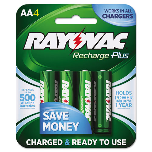 Rayovac® Recharge Plus NiMH Batteries, AA, 4/Pack