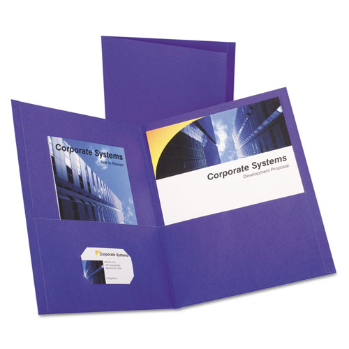 Twin-Pocket Folder, Embossed Leather Grain Paper, Purple, 25/Box | by Plexsupply