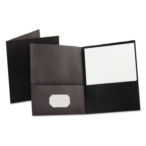 Oxford™ Twin-Pocket Folder, Embossed Leather Grain Paper, 0.5" Capacity, 11 X 8.5, Black, 25/Box