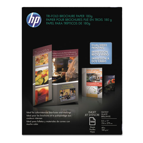 HP Inkjet Tri-Fold Brochure Paper, 103 Brightness, 48lb, 8-1/2 x 11, White, 100/PK