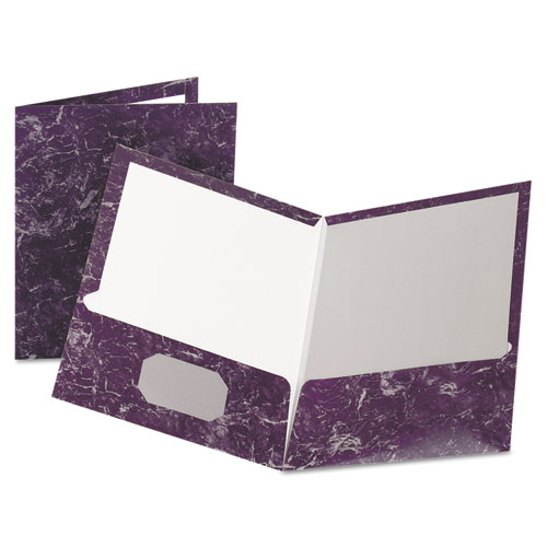 Marble Design Laminated High-Gloss Twin Pocket Folder, Purple, 25/box