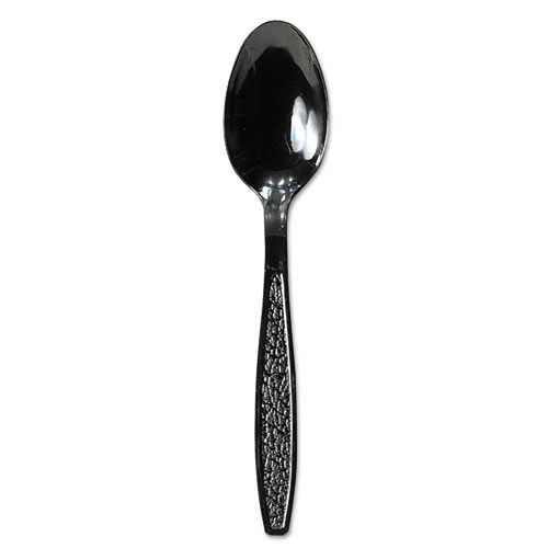 Guildware Extra Heavyweight Plastic Cutlery, Teaspoons, Black, 1000/Carton