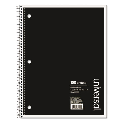 Image of Universal® Wirebound Notebook, 1-Subject, Medium/College Rule, Black Cover, (100) 11 X 8.5 Sheets