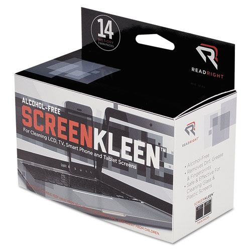 ScreenKleen Alcohol-Free Wipes, Cloth, 5 x 5, Unscented, 14/Box