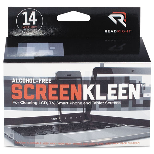 Image of ScreenKleen Alcohol-Free Wipes, Cloth, 5 x 5, 14/Box