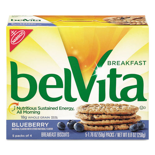 belVita Breakfast Biscuits, 1.76 oz Pack, Blueberry, 64/Carton