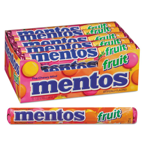 Image of Mentos® Chewy Mints, 1.32 Oz, Mixed Fruit, 15 Rolls/Box