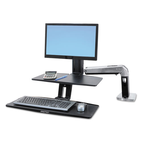 WORKFIT-A SIT-STAND WORKSTATION WITH SUSPENDED KEYBOARD, SINGLE LD, 21.5W X 11D X 37H, ALUMINUM/BLACK