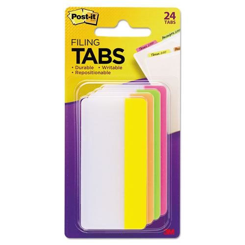 2" and 3" Tabs, 1/3-Cut Tabs, Assorted Brights, 3" Wide, 24/Pack
