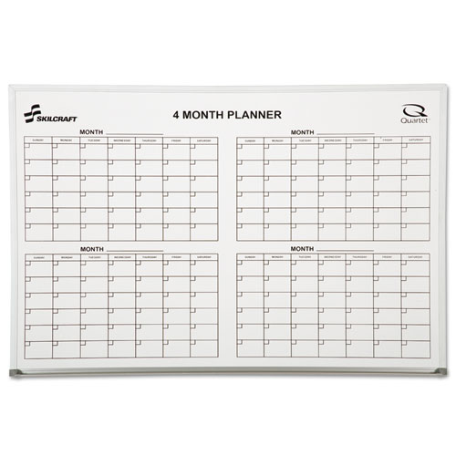 7110015550295 SKILCRAFT Quartet Cubicle Calendar Board, Four Month, 24 x 36, White Surface, Aluminum Frame