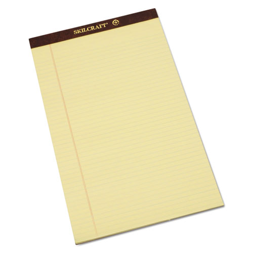 7530012096526 SKILCRAFT Legal Pads, Wide/Legal Rule, Brown Leatherette Headband, 50 Canary-Yellow 8.5 x 14 Sheets, Dozen