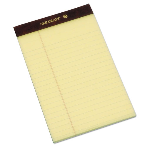 7530013566726 SKILCRAFT Legal Pads, Wide/Legal Rule, Brown Leatherette Headband, 50 Canary-Yellow 5 x 8 Sheets, Dozen