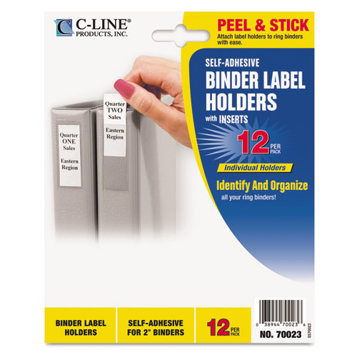 Self-Adhesive Ring Binder Label Holders, Top Load, 2 1/4 x 3 1/16, Clear, 12/PK | by Plexsupply