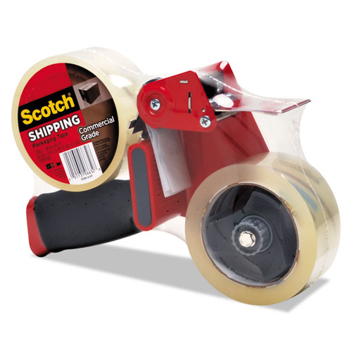 Image of Packaging Tape Dispenser with Two Rolls of Tape, 3" Core, For Rolls Up to 0.75" x 60 yds, Red