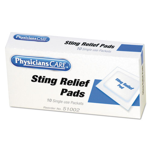 First Aid Sting Relief Pads, 10/Box