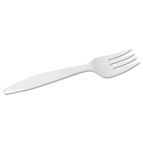 Mediumweight Polypropylene Cutlery, Fork, White, 1,000/Carton