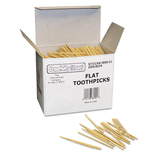 Flat Wood Toothpicks, Natural, 2,500/Pack