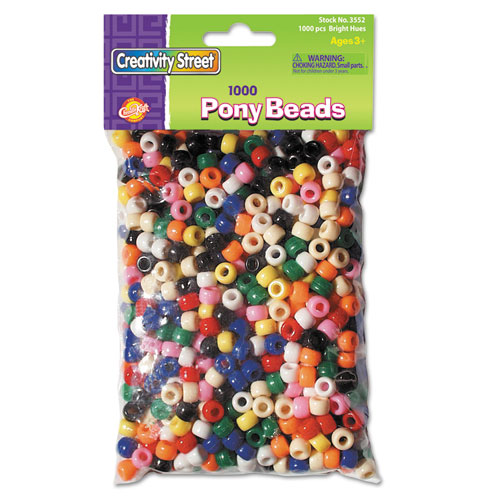 Pony Beads, Plastic, 6 mm x 9 mm, Assorted Colors, 1,000/Set