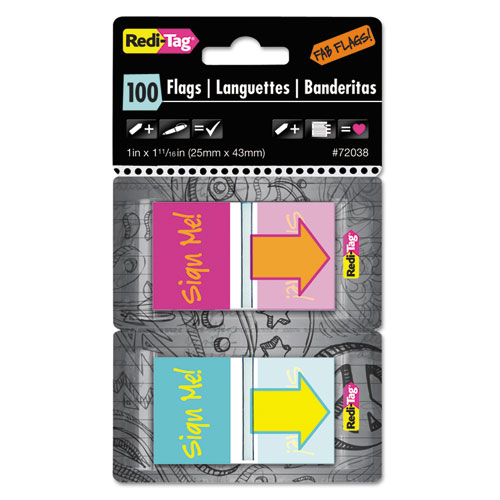 Redi-Tag® Pop-Up Fab Page Flags w/Dispenser, "Look!", Purple/Yellow; Yellow/Teal, 100/Pack