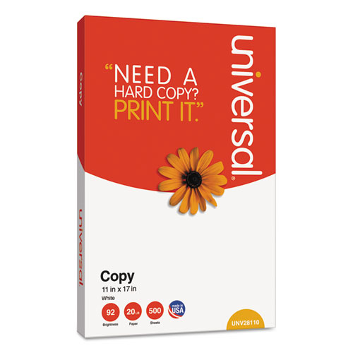 Copy Paper, 92 Bright, 20 lb, 11 x 17, White, 500 Sheets/Ream, 5 Reams/Carton