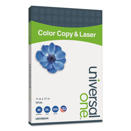 Deluxe Color Copy and Laser Paper, 98 Bright, 28 lb Bond Weight, 11 x 17, White, 500/Ream