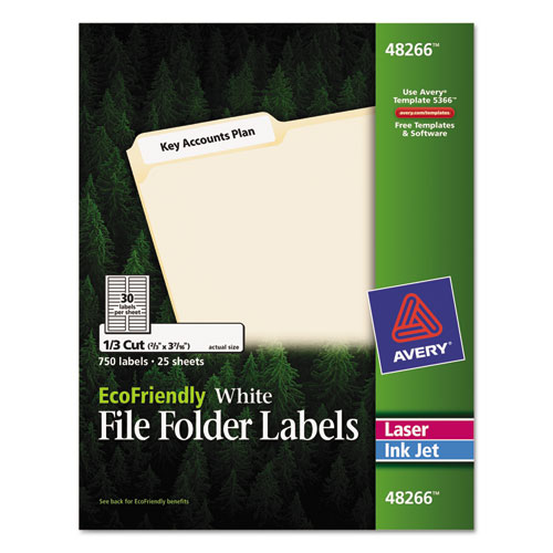 Avery 48266 EcoFriendly File Folder Labels, 2/3 x 3 7/16, White, 750