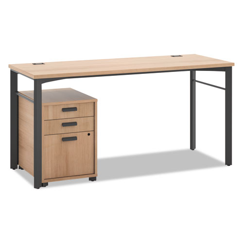 Manage Series Table Desk with Pedestal, 60" x 23.5" x 29.5", Wheat