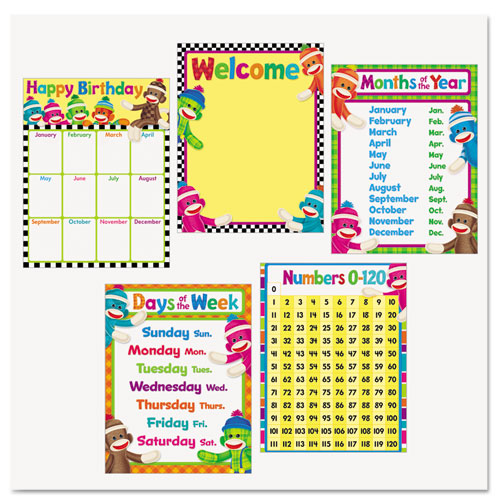Learning Chart Combo Packs, Classroom Basics - Sock Monkeys, 17" X 22"