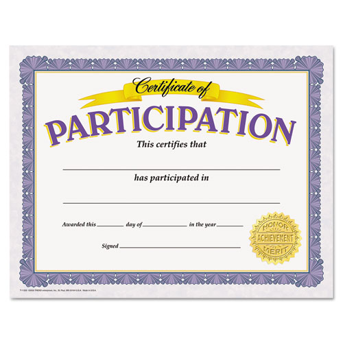 Awards And Certificates, Participation, 8 1/2 X 11, White/purple/gold