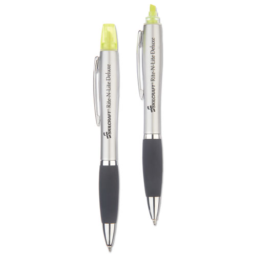 7520016205405 SKILCRAFT Rite-N-Lite Deluxe, Fluorescent Yellow/Black Ink, Chisel/Conical Tips, Silver/Black Barrel, 2/Pack