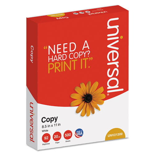 Universal® Copy Paper, 92 Brightness, 20 lb, 8-1/2 x 11, White, 200,000 Sheets/PLT