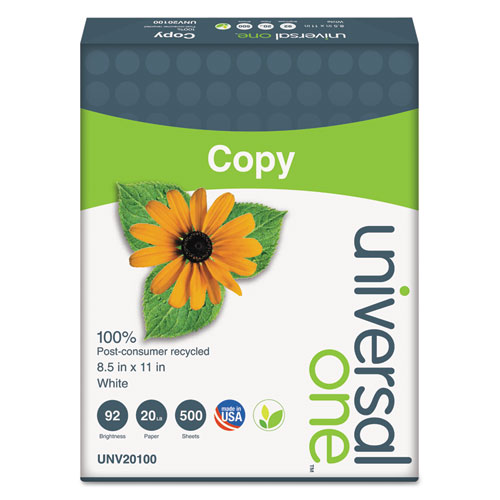 Image of 100% Recycled Copy Paper, 92 Bright, 20lb, 8.5 x 11, White, 500 Sheets/Ream, 10 Reams/Carton
