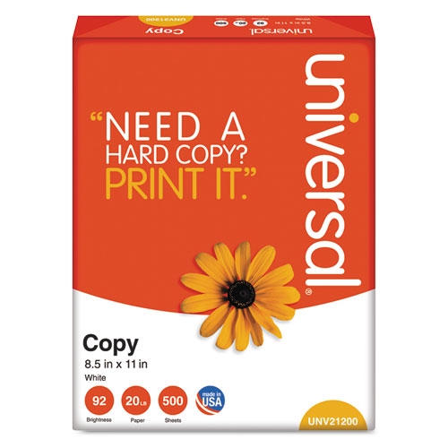 Image of Copy Paper, 92 Bright, 20 lb Bond Weight, 8.5 x 11, White, 500 Sheets/Ream, 10 Reams/Carton