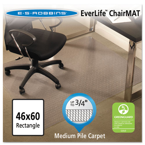 ES Robbins EverLife Chair Mats for Medium Pile Carpet with Lip 36 x 48 Clear