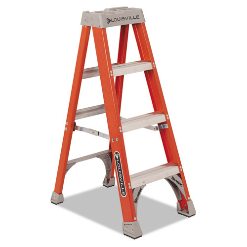 Fiberglass Heavy Duty Step Ladder, 23 Working Height, 300 lbs Capacity, 3 Step, Orange