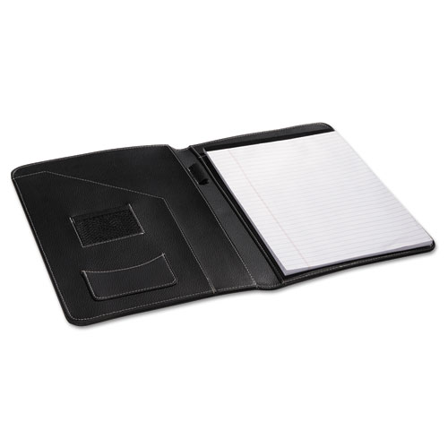 Image of Universal® Leather-Look Pad Folio, Inside Flap Pocket W/Card Holder, Black