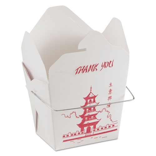 Microwavable Food Box, Paperboard, Red/white, 16oz, Pagoda Print, 450/ct