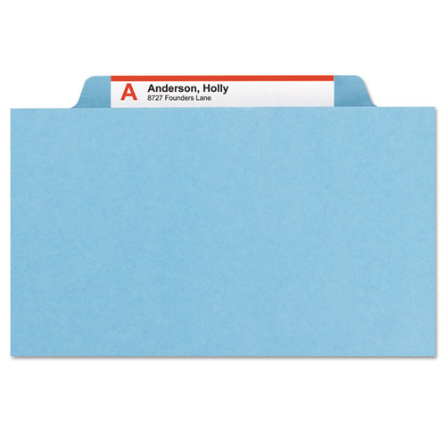Image of Smead™ Four-Section Pressboard Top Tab Classification Folders, Four Safeshield Fasteners, 1 Divider, Letter Size, Blue, 10/Box
