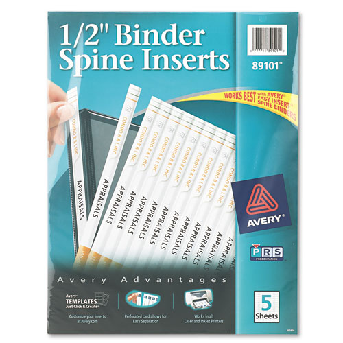 Binder Spine Inserts, 1/2'' Spine Width, 16 Inserts/Sheet, 5 Sheets/Pack