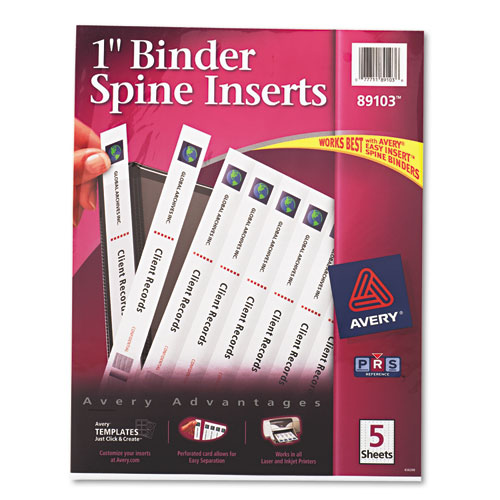 Binder Spine Inserts, 1 Spine Width, 8 Inserts/Sheet, 5 Sheets/Pack