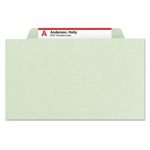 Image of Smead™ Pressboard Classification Folders, Four Safeshield Fasteners, 2/5-Cut Tabs, 1 Divider, Letter Size, Gray-Green, 10/Box