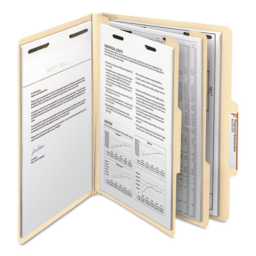 Image of Smead™ Six-Section Top Tab Classification Folders, 2" Expansion, 2 Dividers, 6 Fasteners, Letter Size, Manila, 10/Box