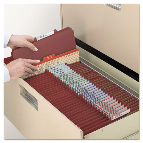 Pressboard Classification Folders, Eight SafeSHIELD Fasteners, 2/5-Cut Tabs, 3 Dividers, Letter Size, Red, 10/Box