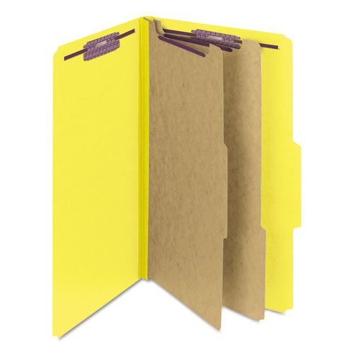 SIX-SECTION PRESSBOARD TOP TAB CLASSIFICATION FOLDERS WITH SAFESHIELD FASTENERS, 2 DIVIDERS, LEGAL SIZE, YELLOW, 10/BOX